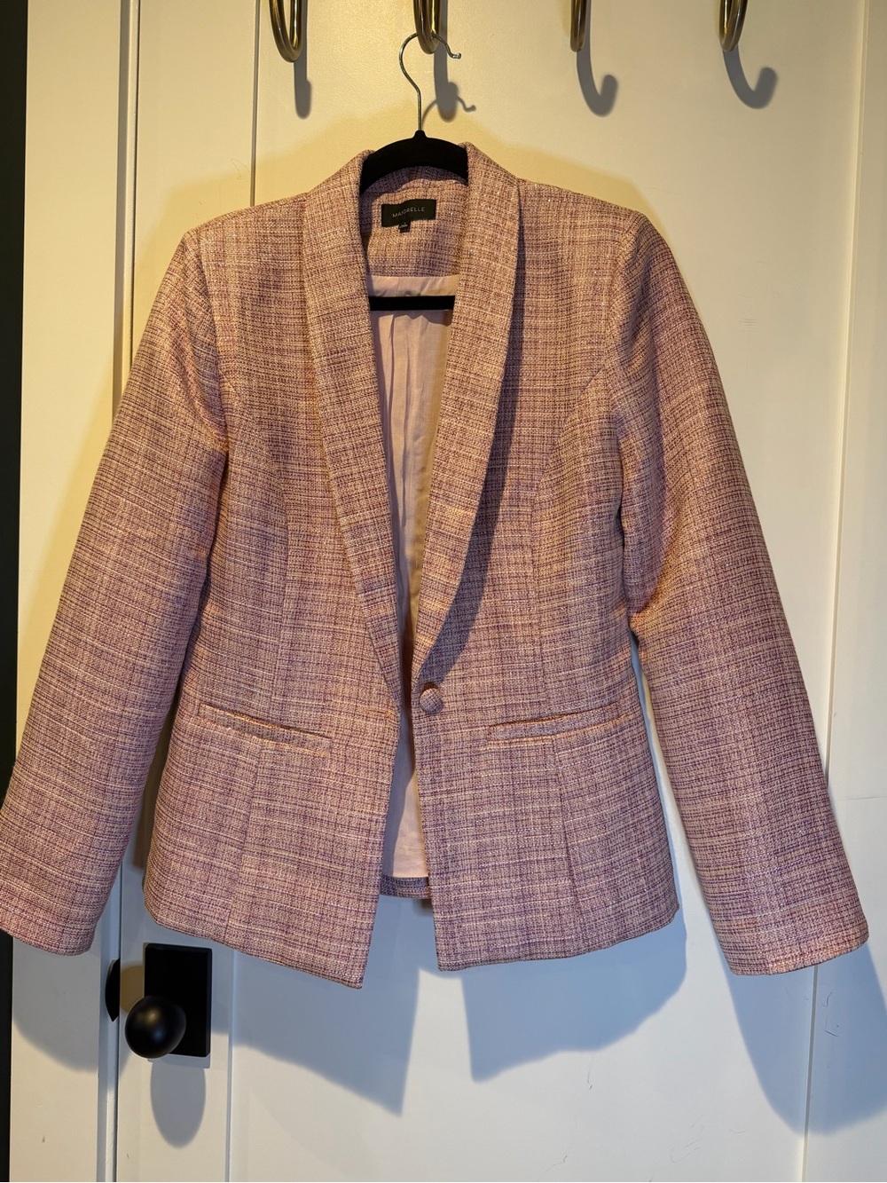 MAJORELLE Pink Tweed Single-Button Blazer Jacket
